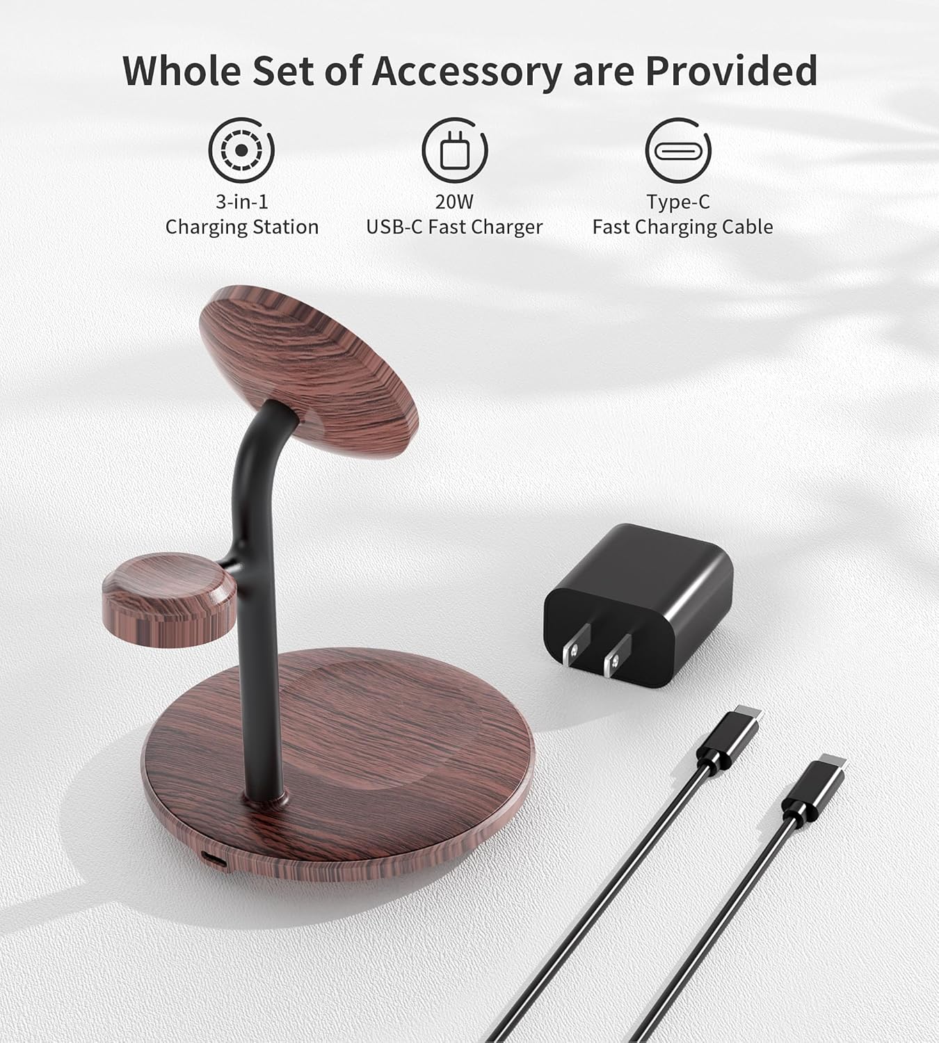 XooFly 3 in 1 Wireless Charging Station for Apple Devices, Fast Wireless Mag-Safe Charger Stand with 20W Adapter for iPhone 17 16 15 14 13 12 Pro Max/Air/Plus/Pro,iWatch,AirPods-Gift for Wife&Husband