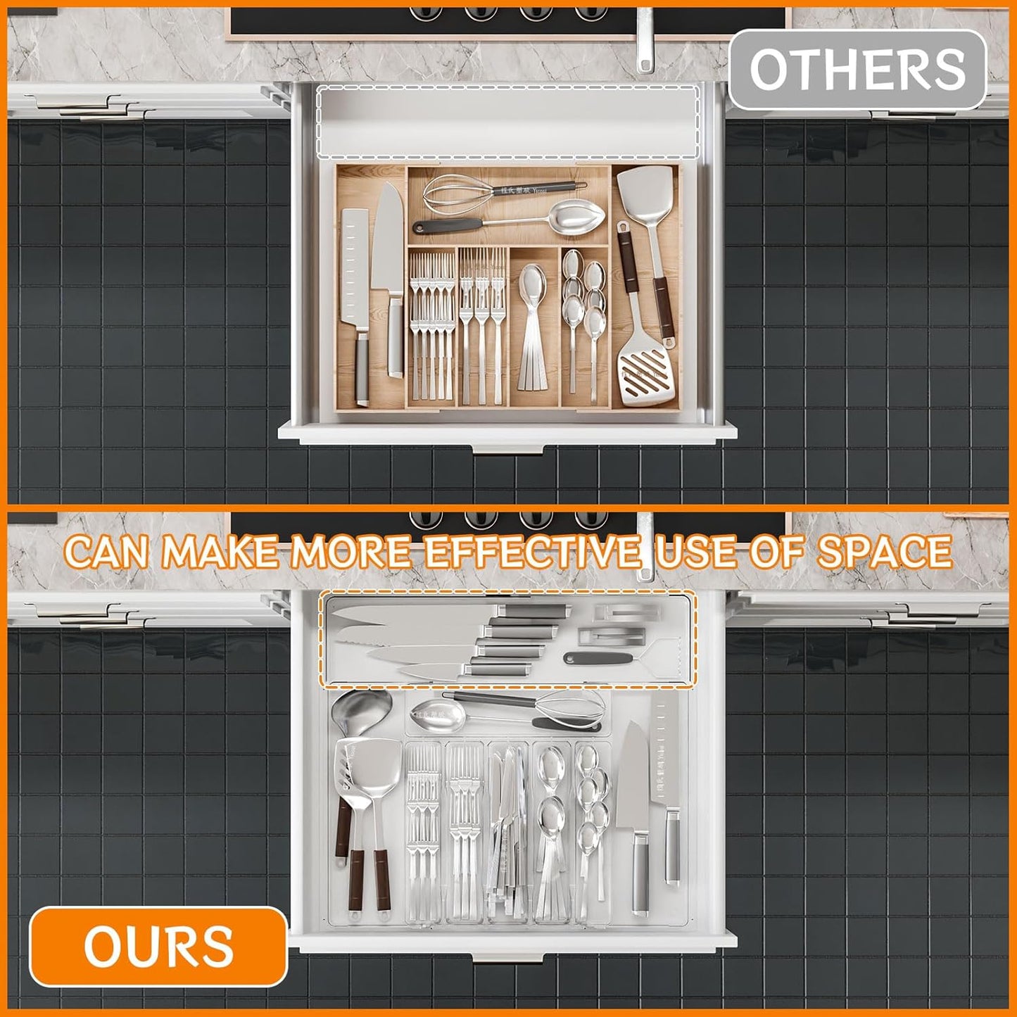 Clear Expandable Silverware Organizers for Kitchen Drawers,Large BPA Free Cutlery Organizer in Drawer,Plastic Utensil Drawer Organizer Suitable as Flatware,Knife,Fork,Spoon,Silverware Holder and Tray