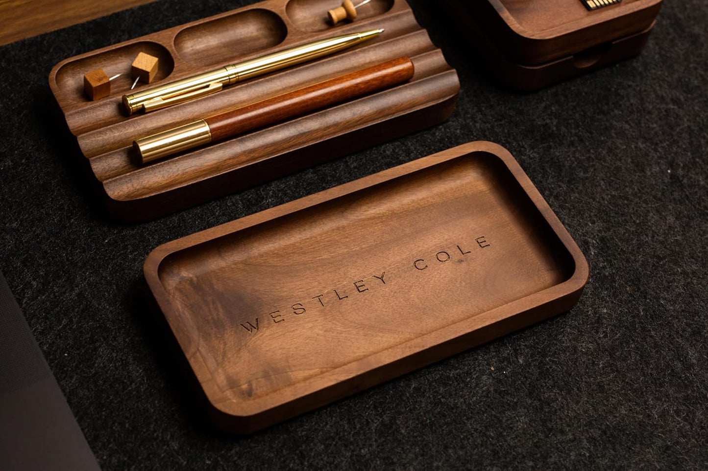 MUUJEE Wooden Desk Tray Organizer - 7.5 x 3.75 for Work Teacher Dad Wood Tray Work Minimalist Rustic