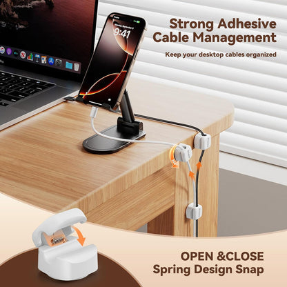 6Pack Rotatable Cord Organizer,Spring Cable Clips Desk Cable Management Cord Holder Adhesive Phone Charger Cord Clips for Home Office Car Wall Nightstand Accessories, Clear