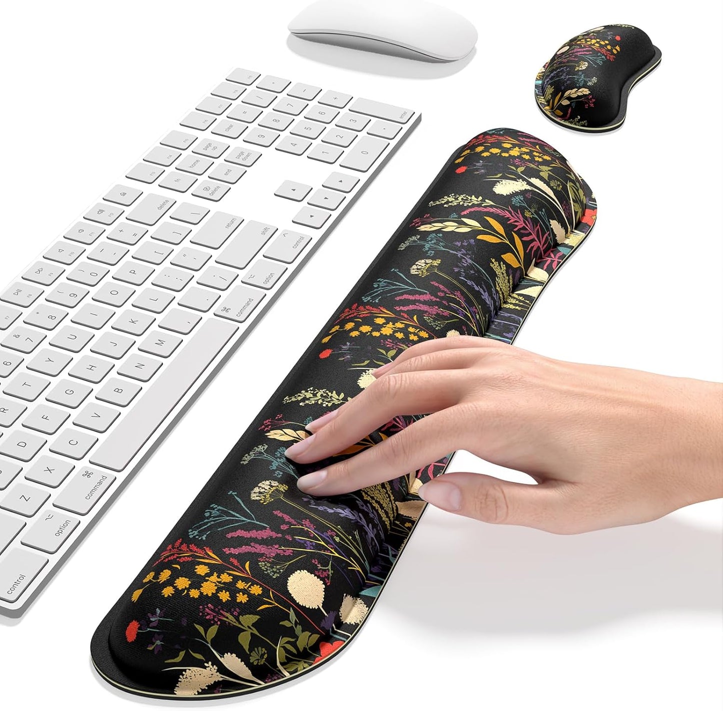 Dapesuom Enlarge Keyboard Wrist Rest, Memory Foam Wrist Cushion for Desk Mats Support, Cute Pain Relief Keyboard Mouse Pad Rests Set with Non-Slip Base for Gaming Laptop Office Computer, Green Leaf