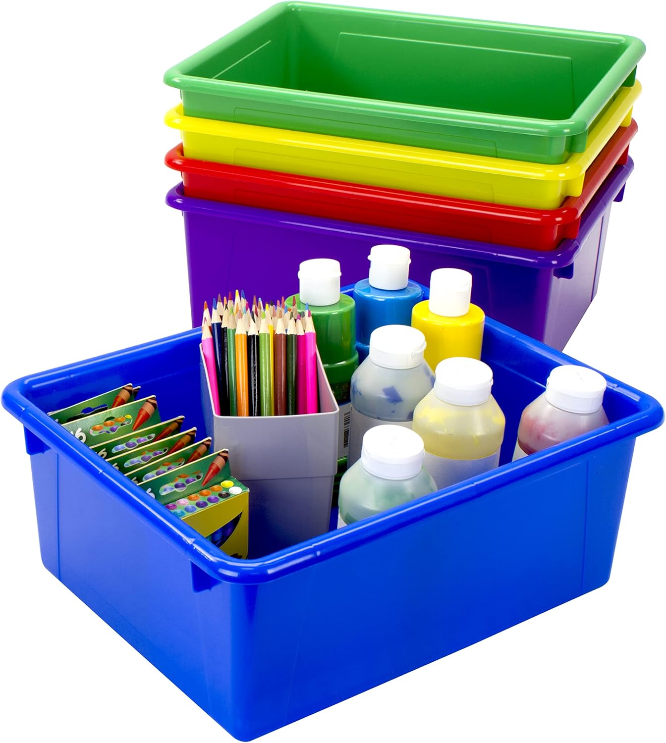 Storex Letter Size Flat Storage Tray – Organizer Bin for Classroom, Office and Home, Clear, 5-Pack (62531A05C), 10 x 13 x 3 Inches