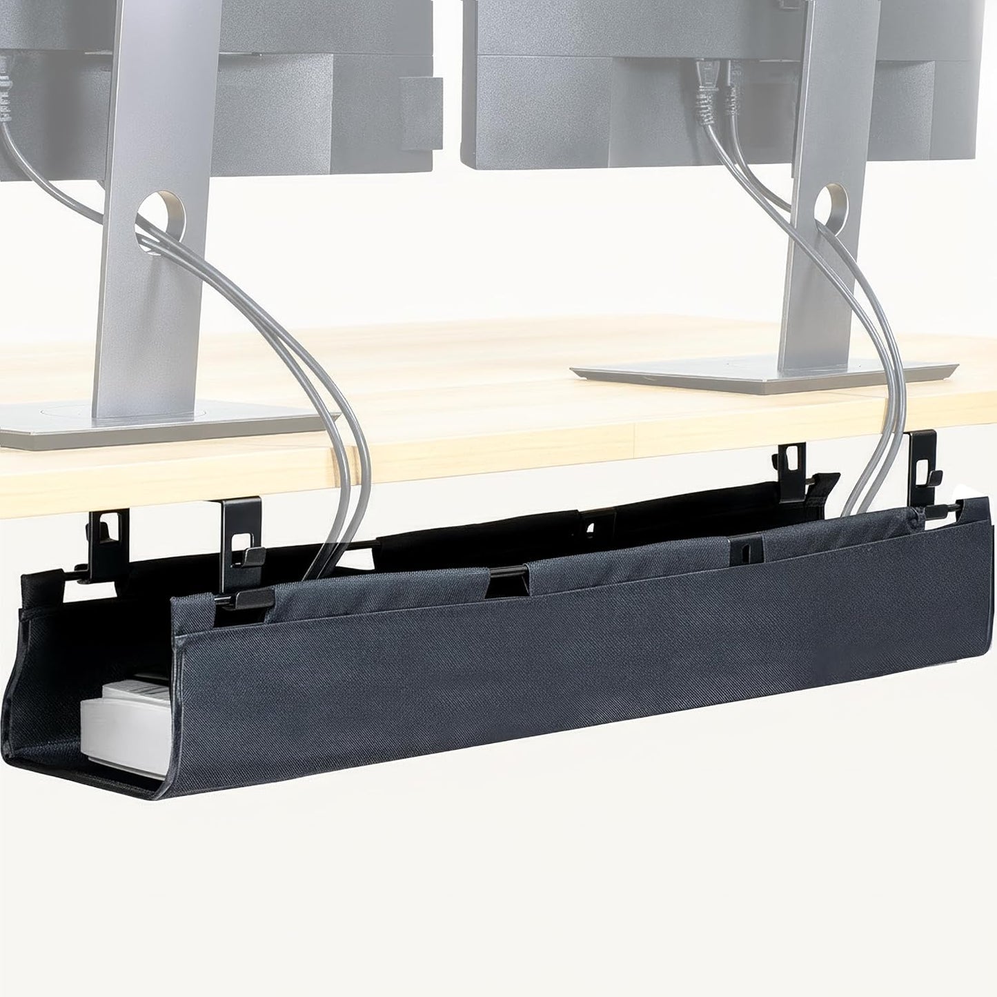 VIVO Screw-on Under Desk 47 inch Fabric Cable Management Tray, Wire Concealer, Power Strip Storage, Workspace Organization, Easy Fold Down Access, Black, DESK-AC47F-S