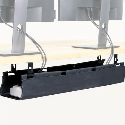 VIVO Screw-on Under Desk 47 inch Fabric Cable Management Tray, Wire Concealer, Power Strip Storage, Workspace Organization, Easy Fold Down Access, Black, DESK-AC47F-S