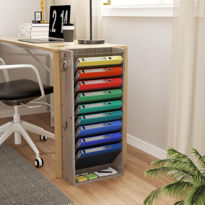 Creso hom Mail Organizer Wall Mounted, 6-Tier Wall File Organizer with 2 Hooks, Wooden Desk Organizer Magazine Holder with Bottom Flat Tray, for Office Home, Rustic Brown