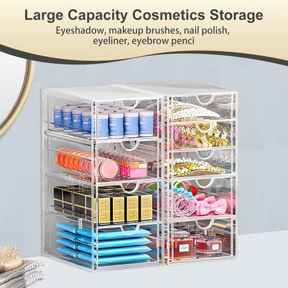 Acrylic Drawer Organizer with 22 Drawers, 4 Set Craft Organizers and Storage, Clear Storage Drawers, Desk Drawer Organizer for Vanity, Office Supplies, Jewelry, Pen
