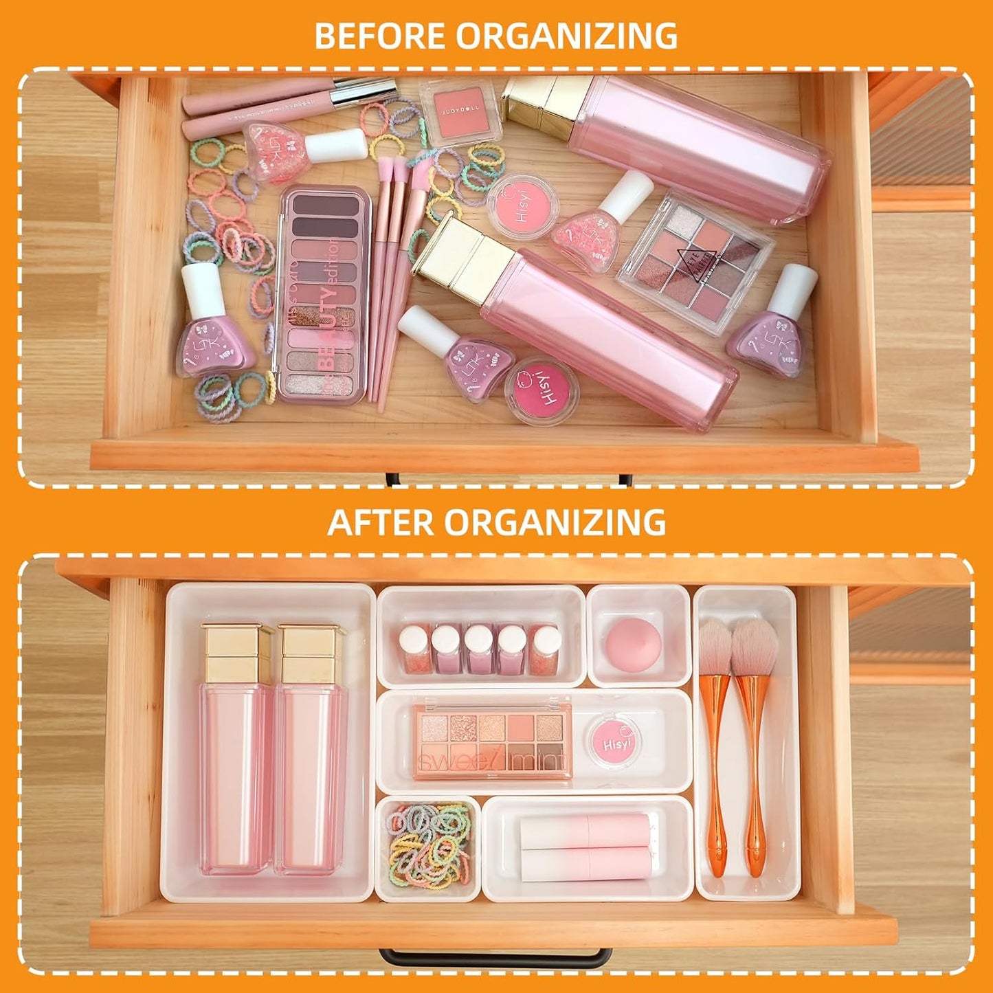Clear Acrylic Drawer Organizers Set Storage for Makeup, Office Desk Small Vanity Trays for Drawer Bathroom Plastic Make up Organizers 25 Pcs