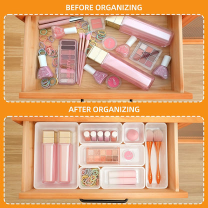 Clear Acrylic Drawer Organizers Set Storage for Makeup, Office Desk Small Vanity Trays for Drawer Bathroom Plastic Make up Organizers 25 Pcs
