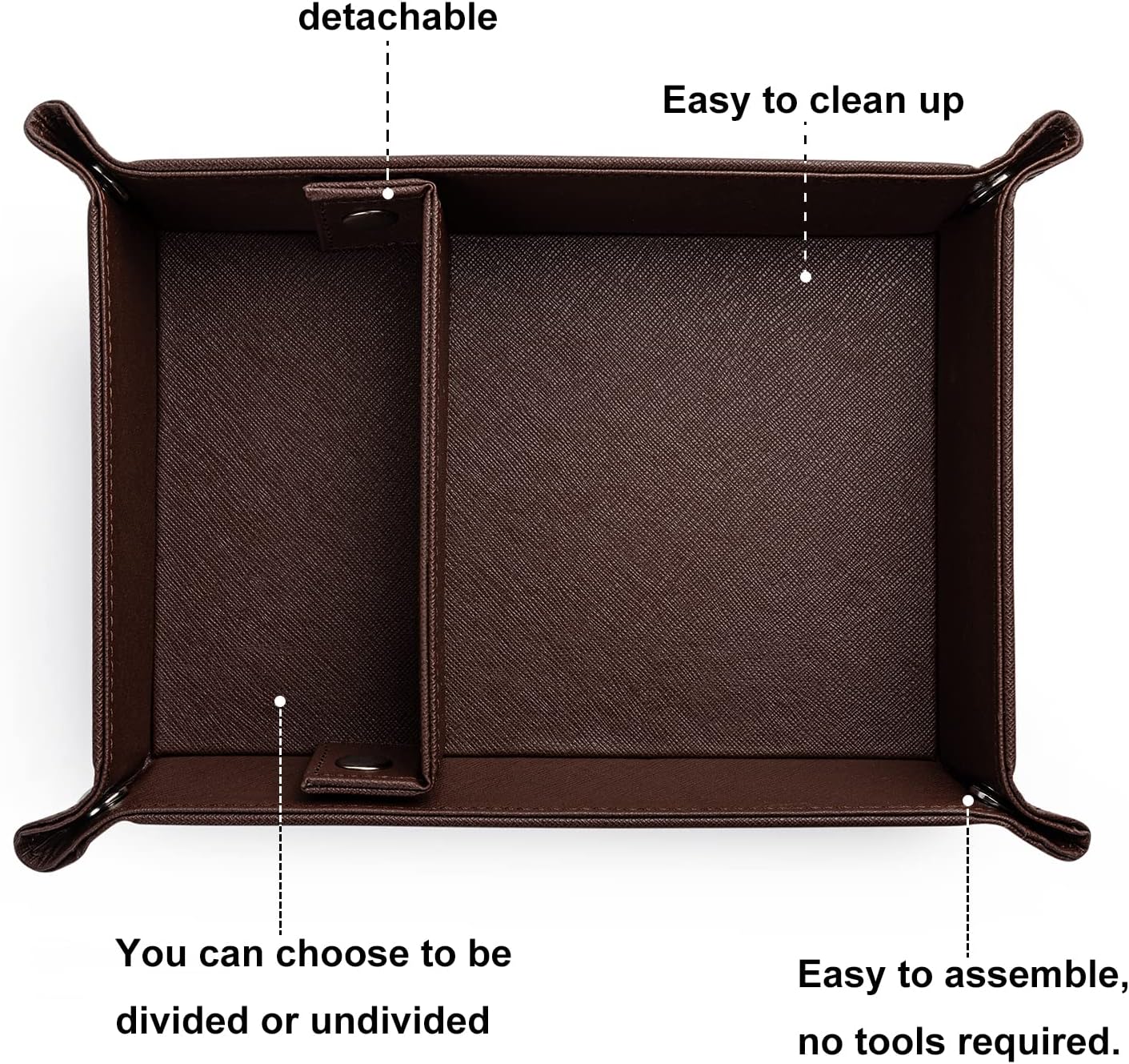BONNY DODO Valet Tray for Men PU Leather Tray Organizer with Partition, Storage Keys, Watch & Practical Storage for Table Nightstand Living Room Bedroom (Dark Brown-Square)