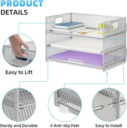 Marbrasse 3 Tier Paper Organizer Letter Tray, Mesh File Organizer with Handle, Paper Sorter Desk Organizer for Home Office Supplies