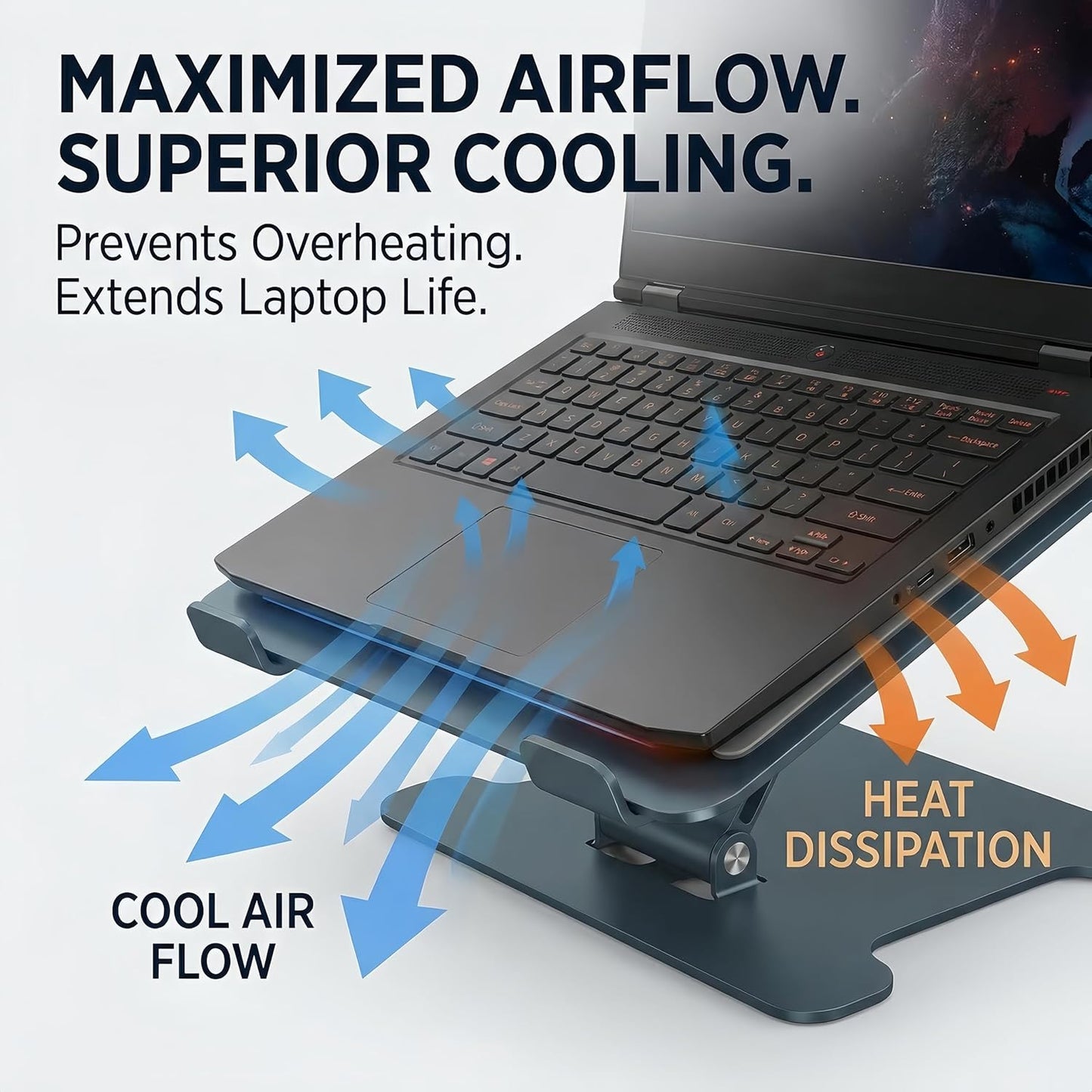 LRLKFX Laptop Stand Portable Foldable Aluminum Laptop Riser Height Adjustable Ergonomic Holder for Desk Compatible with MacBook Air Pro, Dell, HP, Lenovo & More 10-15.6" - Silver