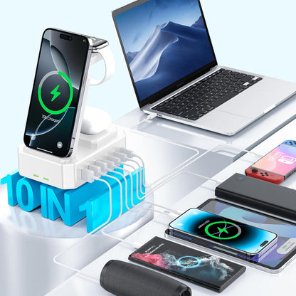 300W Charging Station for Multiple Devices Apple,10 in 1 Wireless Charger for iPhone,GaN III USB C 65W PD Fast Charging Stand Dock for MacBook,iWatch&Airpods (Wireless Charging Only for Apple)