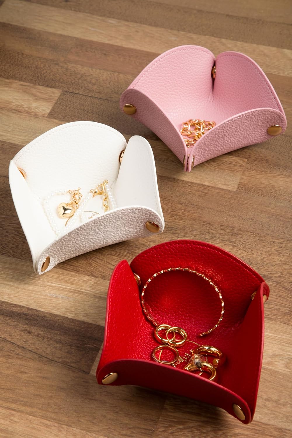 Cute Flower Shaped Leather Valet Tray,Premium Catchall Tray, Jewelry Tray 5.5'' Folding Portable Travel Oganizer,Decorative Desk Organizer For Key,Wallet,Watch,Coin,Jewelry (Baby Pink)