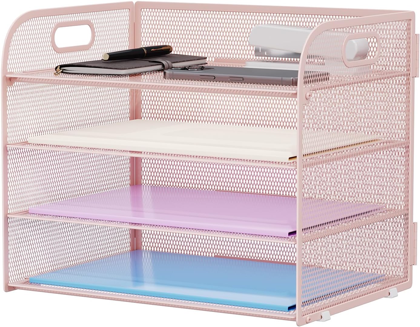 Marbrasse 4 Tier Paper Organizer Letter Tray - Mesh Desk File Organizer with Handle, Paper Sorter Organizer for Letter/A4 Office File Folder Holder (Black, 12.6" x 9.1" x 10.7")