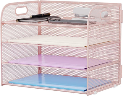 Marbrasse 4 Tier Paper Organizer Letter Tray - Mesh Desk File Organizer with Handle, Paper Sorter Organizer for Letter/A4 Office File Folder Holder (Black, 12.6" x 9.1" x 10.7")