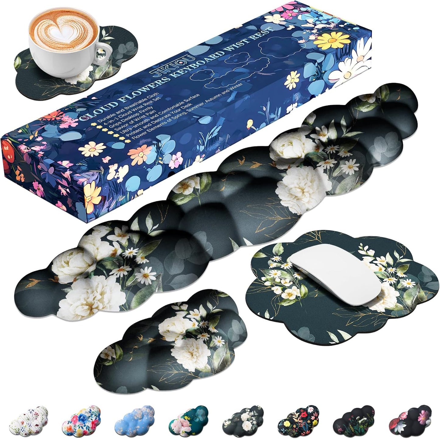 JIKIOU Upgrade Leather Cloud Keyboard Wrist Rest, Cloud Wrist Rest with Non-Slip PU Base, Comfortable Memory Foam Wrist Rest for Computer Laptop Mac Gaming Office and Pain Relief Christmas Wish Gift
