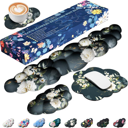 JIKIOU Upgrade Leather Cloud Keyboard Wrist Rest, Cloud Wrist Rest with Non-Slip PU Base, Comfortable Memory Foam Wrist Rest for Computer Laptop Mac Gaming Office and Pain Relief Christmas Wish Gift