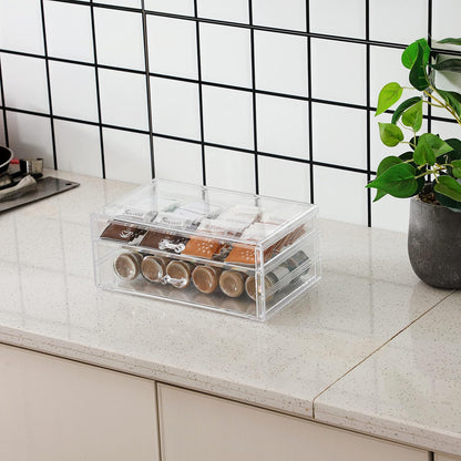 Cq acrylic Drawer Organizer with 3 Long Drawers,Stacking Office Supply Organizer and Desk Pen Storage and Stationary Organizer,Clear Makeup Storage Organizer for Palettes,Cosmetic, Beauty for Vanity