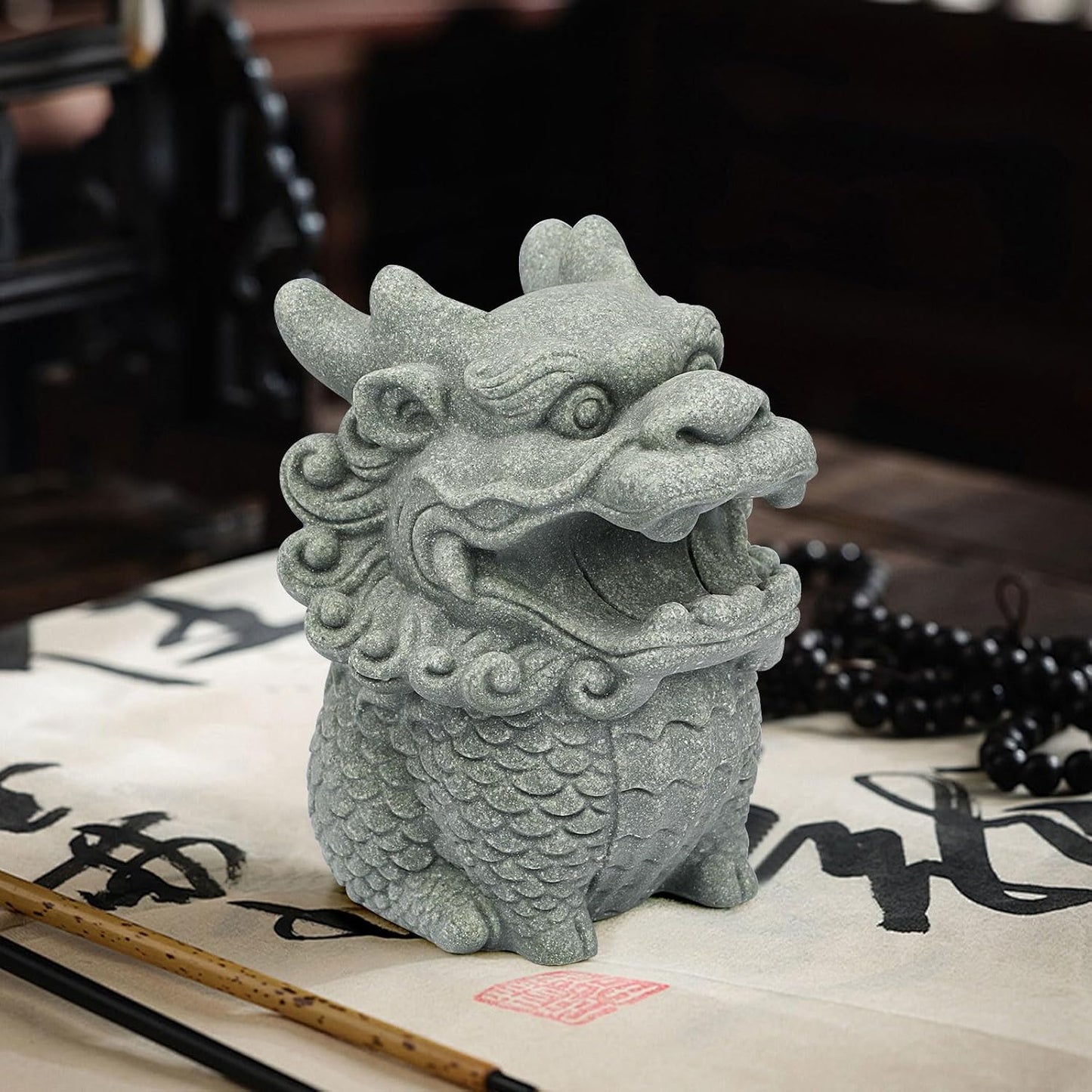 Dragon Pen Holder for Desk, Pen Holder Figure, Chinese Feng Shui Desk Organizer, Animal Figure for Office/Study Display Decoration
