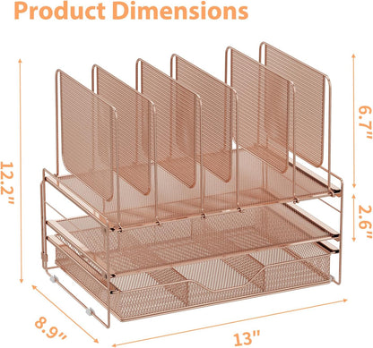 LEKETREE Desk Organizer, Office Organization with Vertical File Holder, File Organizer with Drawer and Pen Holder, Desk Accessories and Workspace Organizers for Home Office (Black)