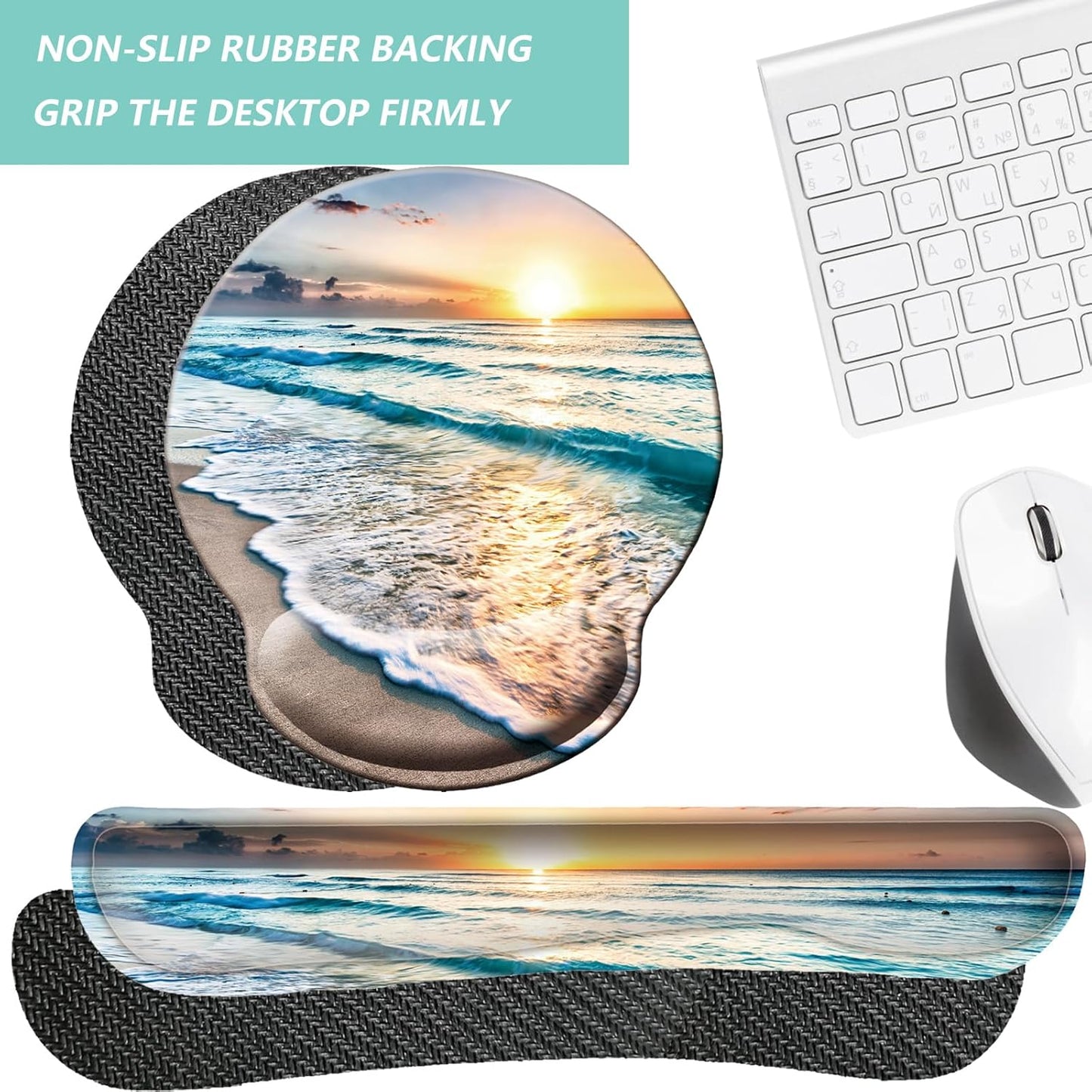 Keyboard Wrist Rest Pad Mouse Pad with Wrist Support Set of 3, Mousepad with Non-Slip Rubber Base, Ergonomic Memory Foam Mouse Wrist Cushion Support for Home Office Laptop Computer, Flower Black