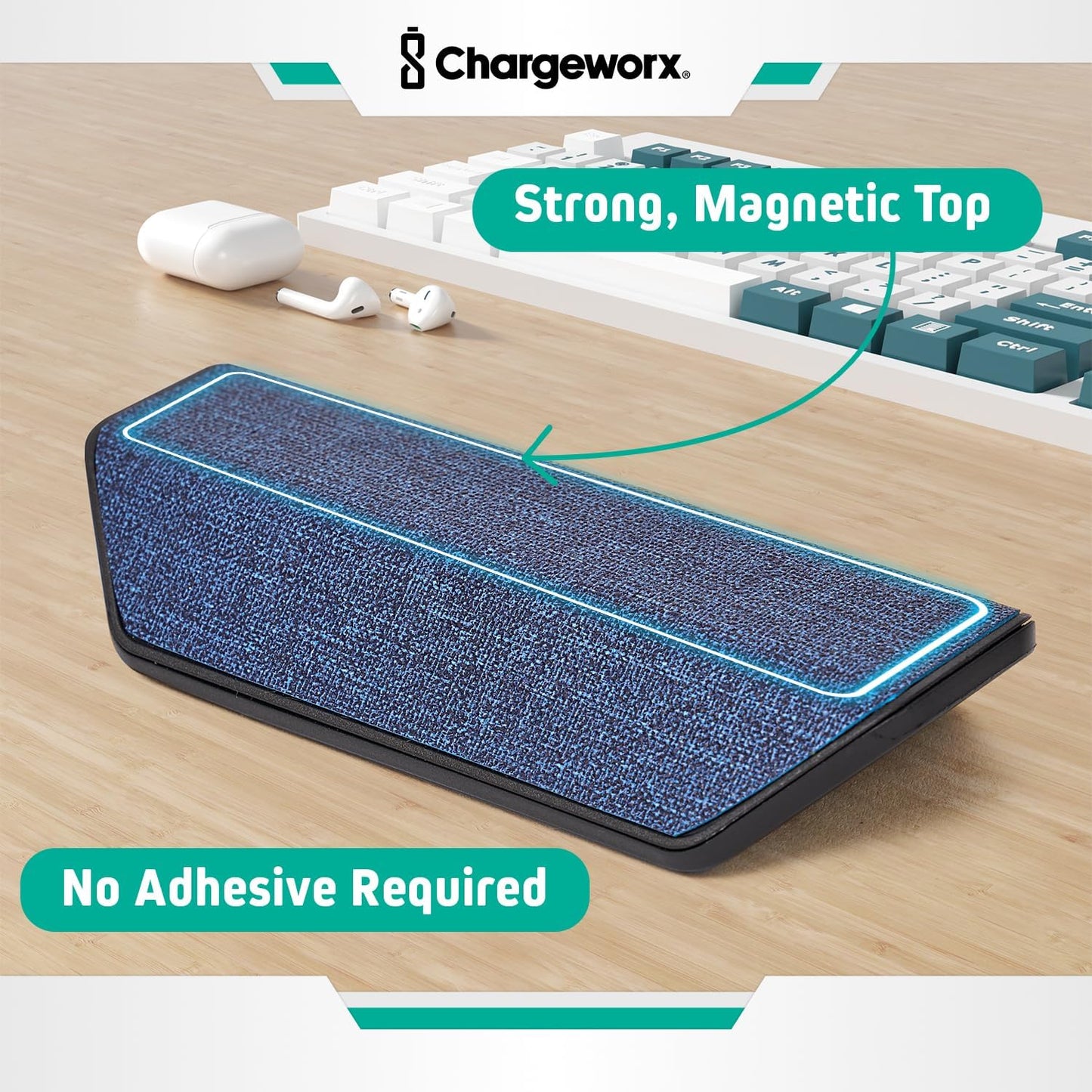 CHARGEWORX Magnetic Cable Organizer – Weighted Non-Adhesive Cord Holder with 3 Magnetic Clips for USB-C, Lightning & MagSafe Cables – Desk, Office & Nightstand Cable Management