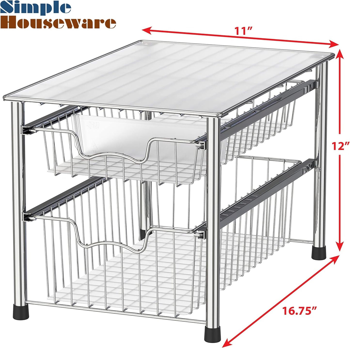 Simple Houseware Stackable 3 Tier Sliding Basket Organizer Drawer, Chrome