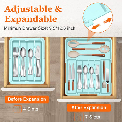 Spaclear Silverware Organizer - Expandable Kitchen Drawer Organizer, Utensil Drawer Organizer, Adjustable Plastic Flatware and Cutlery Holder, Kitchen Organizers Storage for Forks Knives, Black