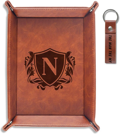 INNObeta Initial Valet Tray, Desktop Storage Organizer, PU Leather Bedside Tray Key Coin Holder, Personalised Gifts for Men, Birthday, Christmas, Letter S