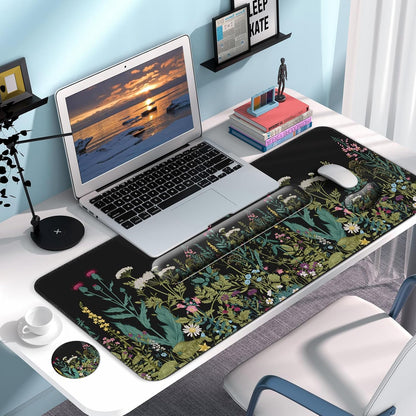 Keyboard Wrist Rest + Mouse Pad with Wrist Support + Desk Mat + Coaster 4 in 1 Set, XXL Large Gaming Mousepad Cute Ergonomic Mouse Pads for Desk Computer Laptop Office Decor-Beach