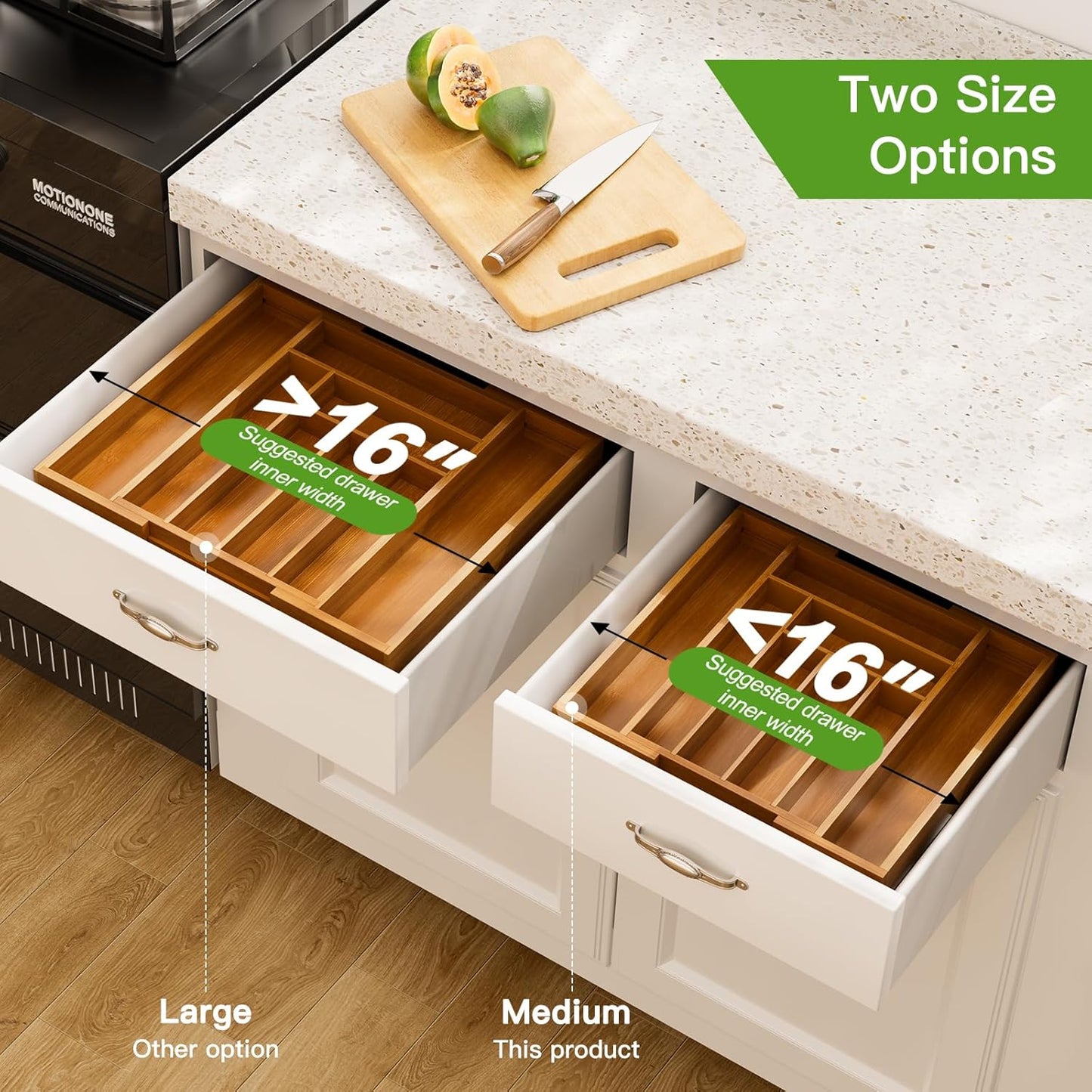 Pipishell Bamboo Expandable Silverware Drawer Organizer, Adjustable Kitchen Utensil Tray for Forks, Spoons and Knives, Wood Storage Cutlery Holder for Bedroom and Living Room