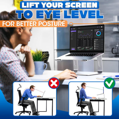 Portable Laptop Stand for Desk – Ergonomic, Sturdy Aluminium Laptop Riser for Desk with Anti-Slip Bottom, Compatible for 10-15.6′′ Notebook - Improved Cooling, Comfort, Productivity, and Posture