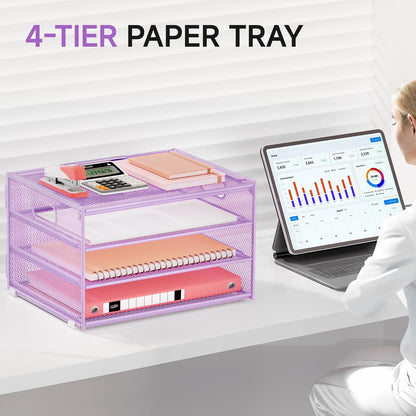 Lavatino 3-Tier Letter Tray Desk Paper Organizer – Black Mesh Metal File Tray Organizer for Desk, Office Supplies & Home Organization | Fits A4/Letter Paper, Mail, Magazines and Office Accessories