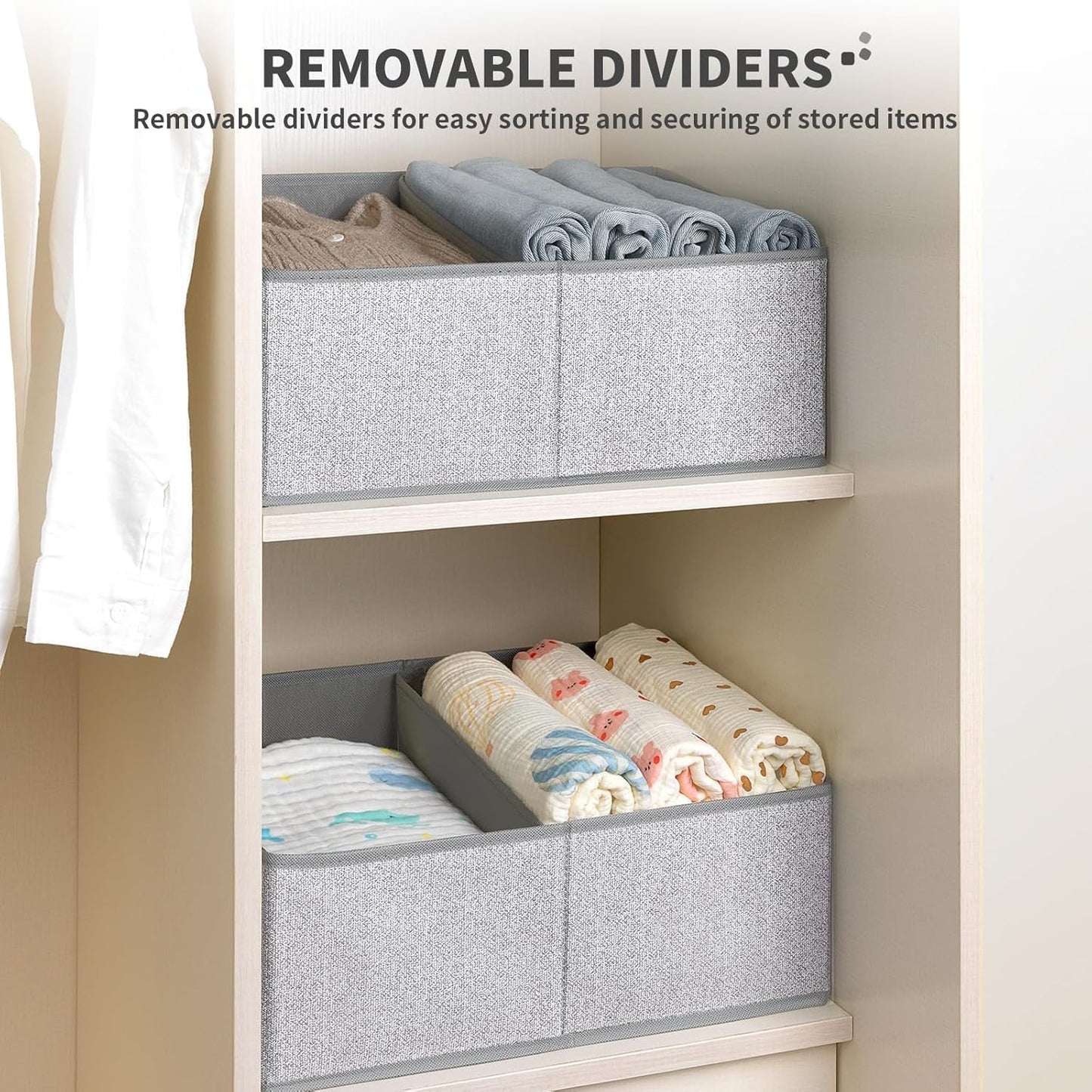 DIMJ Closet Storage Bins, 6 Pack Storage Baskets for Shelves, Foldable Closet Organizer with Handle, Linen Closet Organizers and Storage for Clothes, Toys, Towel, Books (Black)