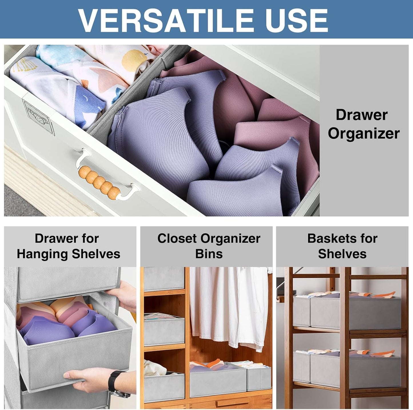 Criusia Drawer Organizer Clothes 12 Pack, Dresser Organizer for Nursery Bedroom Closet Organization and Storage - Baby Clothes Organizer Bins - Drawer Divider for Sock Underwear Bra Ties (Grey)