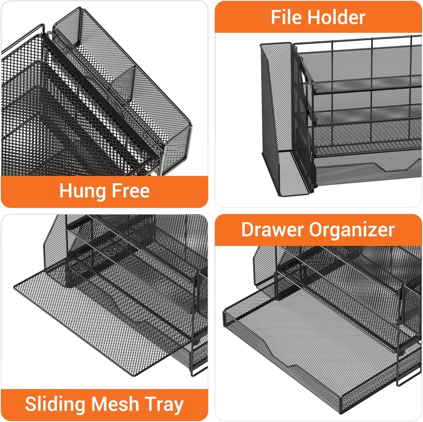 OPNICE Desk Organizers and Accessories, 4-Tier Office Desk Accessories & Workspace Organizers with Drawer and Pen Holder, Desktop Paper Tray File Organizer for Home Office Supplies, Gold