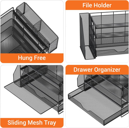 OPNICE Desk Organizers and Accessories, 4-Tier Office Desk Accessories & Workspace Organizers with Drawer and Pen Holder, Desktop Paper Tray File Organizer for Home Office Supplies, Gold