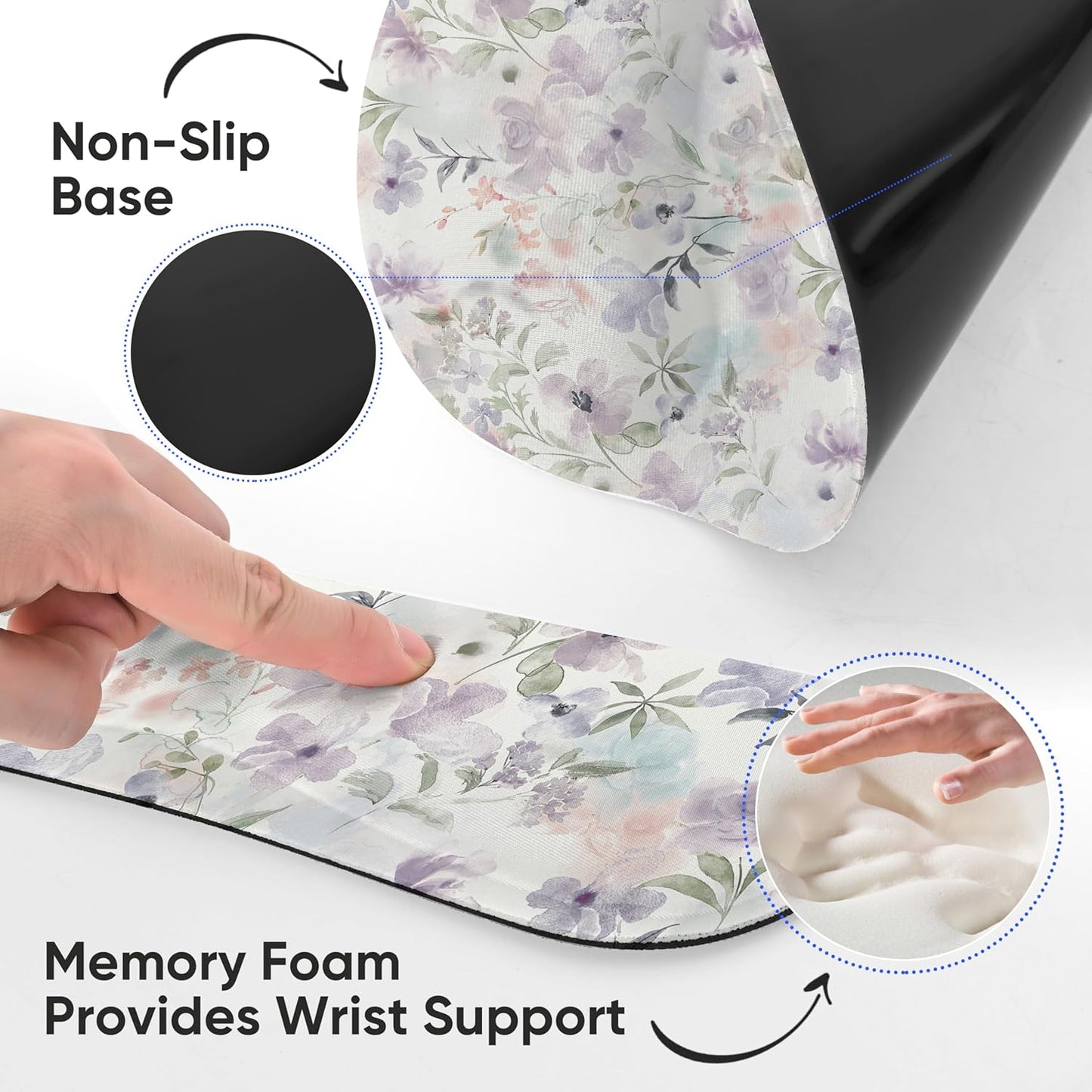 Ergonomic Keyboard Mouse Pad Wrist Rest Support Set for Laptop/Computer/Desktop,Memory Foam Hand Rest Wrist Cushion for Gaming/Office,Lightweight Comfortable & Pain Relief (Flowers)