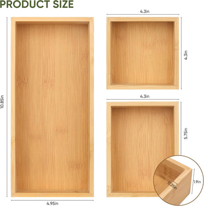 Vincona Bamboo Drawer Organizers Set, 3PCS Multi-Use Wood Storage Organizers, Desk Drawer Tray for Kitchen, Bathroom, Office, Dresser, Bamboo Box Bin for Jewelry, Makeup, Junk, Gadgets
