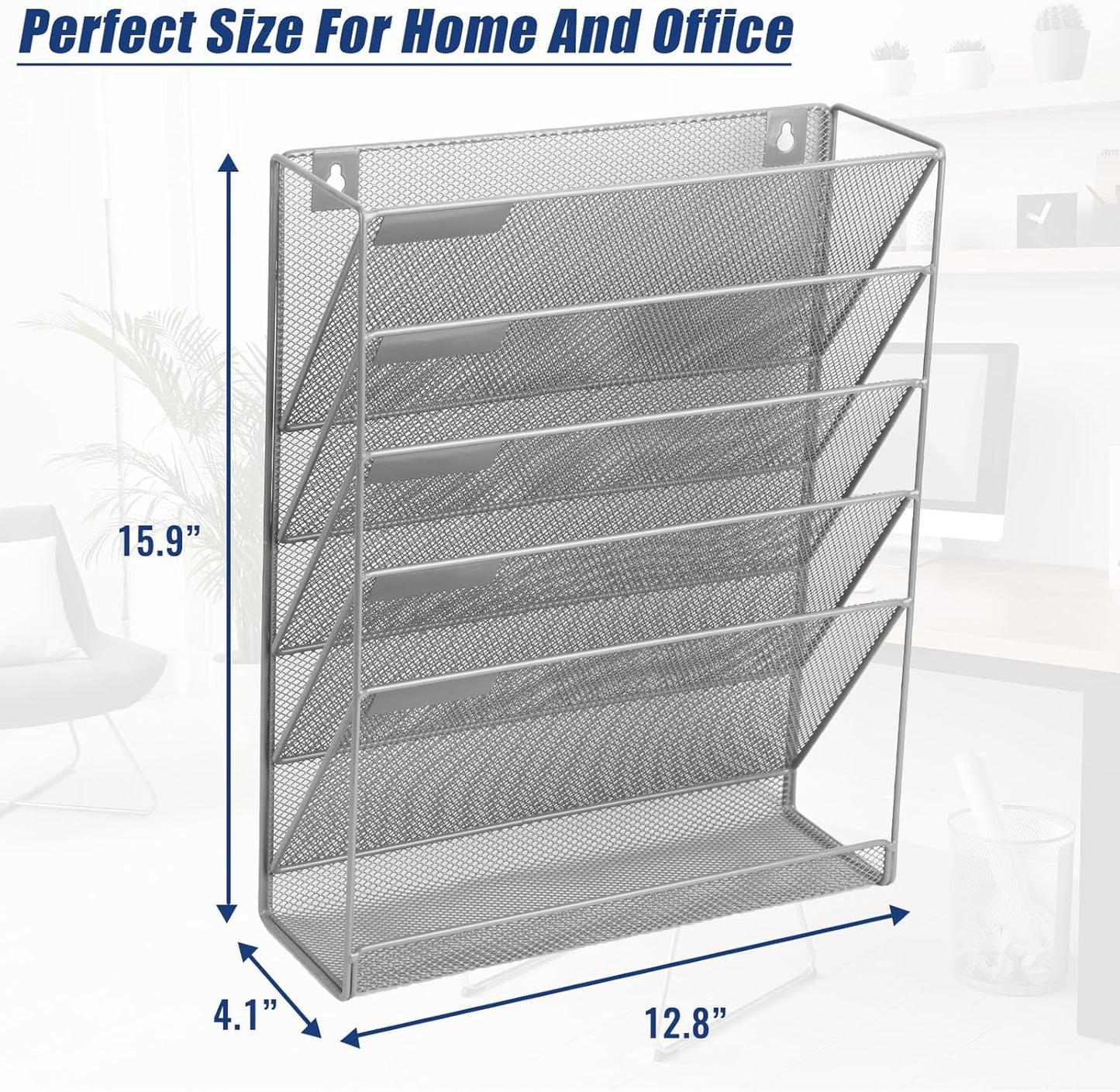 EASEPRES Desk File Organizer Mesh 6-Tier, Hanging Wall Mount Document Organization Stand, Desktop Vertical Mail Paper Folder Holder Rack with Bottom Tray for Office Home Cubicle Countertop, Black