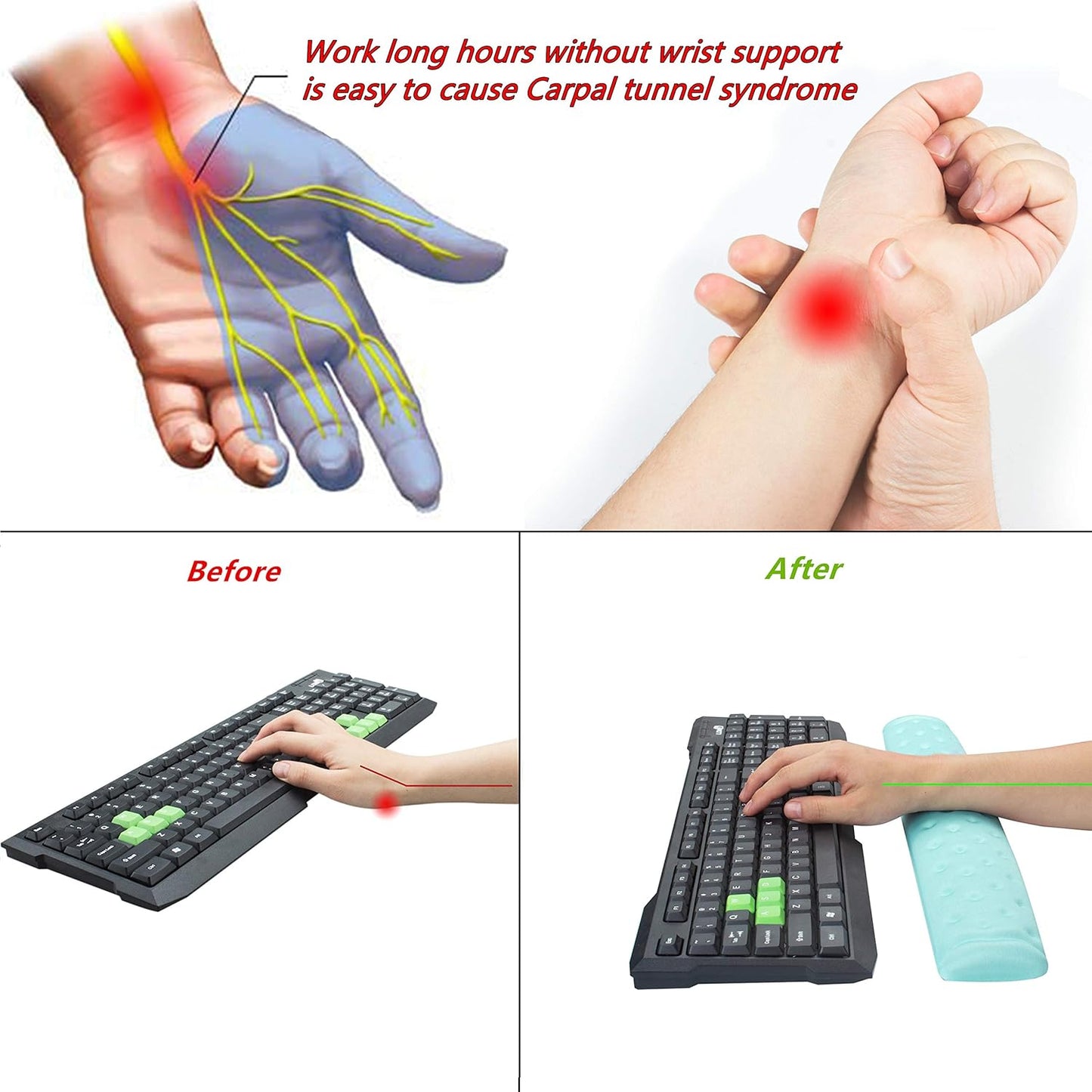 BRILA Keyboard Wrist Rest Support Cushion Pad for Computer, Laptop, Office Work, PC Gaming - Memory Foam Gel with Massage Holes Design - Non-Slip Easy Typing Wrist Pain Relief (Black Keyboard Pad)
