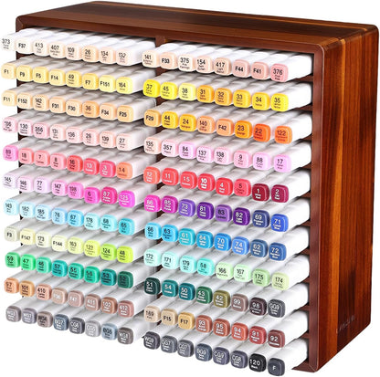 walowalo Markers Organizer Hold 176 Markers Birthday Gifts Bamboo Pen Holder Art Supply Pencil Alcohol Storage Organizer 22 Compartments All-in-One Marker Storage for Home Office Desk Classroom
