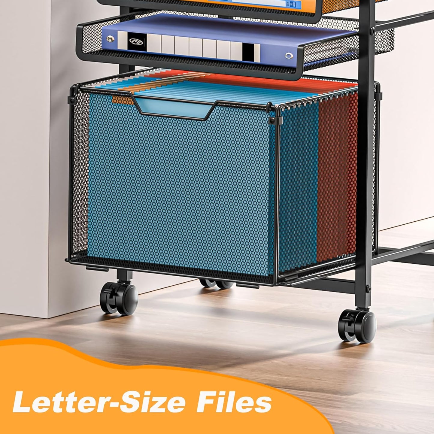 5-Tier Rolling File Cart Under Desk with Drawers, File Cabinet Organizer for Hanging File Folders, Letter-Size File Storage with Wheels, Multi-Layer Mobile Filing Cabinet for Under Desk Storage