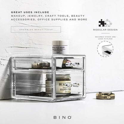 BINO THE MANHATTAN SERIES Acrylic Makeup Drawer Organizer- 3 Drawer Small | Clear Beauty Organizers and Storage| Cosmetic & Makeup Drawer| Home Organization| Jewelry & Vanity Accessories Drawer