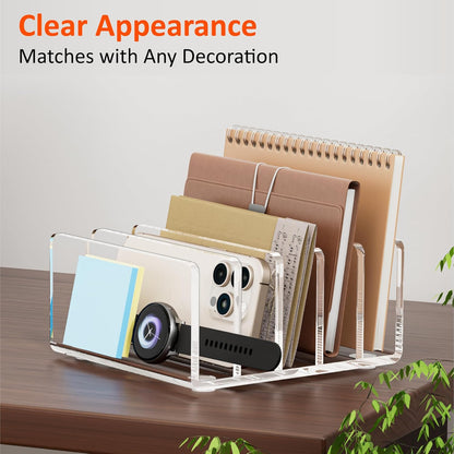 FUCDTEFC Desk Mail Organizer, 2 Section Clear Acrylic File Holder Letter Organizer, Vertical Lightweight Modern Envelope Holder Desk Accessories & Workspace Organizers for Office, Home, School