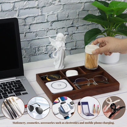 MultiBey Acacia Wood Valet Tray Nightstand Organizer, Wooden Valet Trays for Men Women, Wood Desk Organizer Drawer, EDC Essentials Catchall Tray for Phones, Watch, Pens, Keys