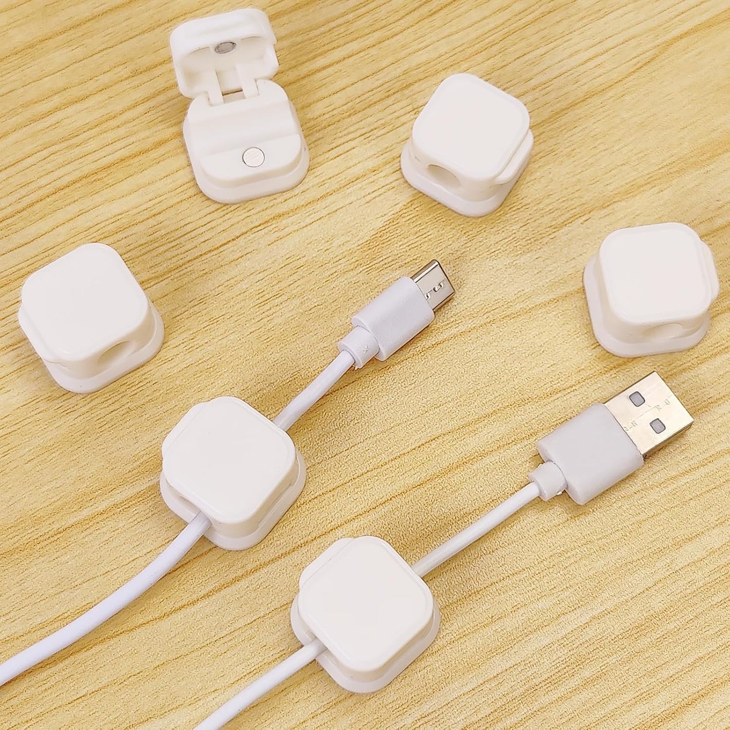 6 Pack Magnetic Cable Clips for Phone, USB, HDMI Cables, with Adhesive Organizer for Desk, Home Office, Nightstand, Car, Wall