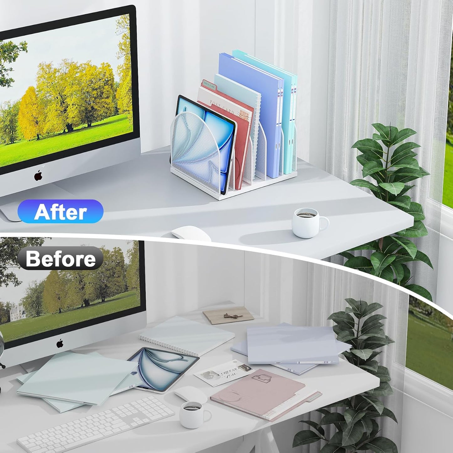 gianotter Desktop File Organizer, Desk Organizer with 5 Compartments, Paper Organizer for Desk, Workspace Organizers for Office Supplies (Black, Upright Style)