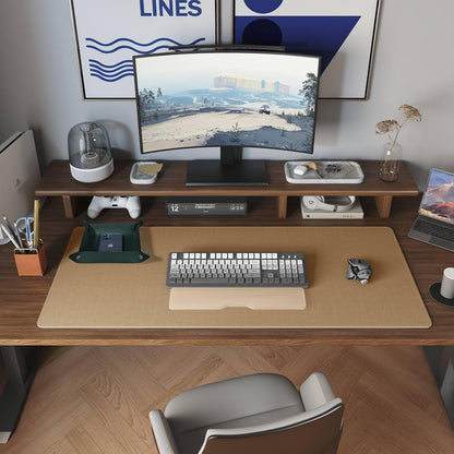 DAWNTREES Dual Sided Desk Mat,Leather Desk Pad,Cork Desk Mat Protector,with PU Leather Valet Tray Organizer,Large Mouse Pad,Desk Writing Pad for Office and Home(Dark Green 31.5"x15.8")