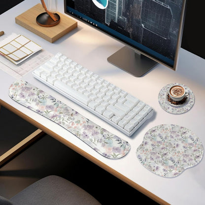 Ergonomic Keyboard Mouse Pad Wrist Rest Support Set for Laptop/Computer/Desktop,Memory Foam Hand Rest Wrist Cushion for Gaming/Office,Lightweight Comfortable & Pain Relief (Flowers)